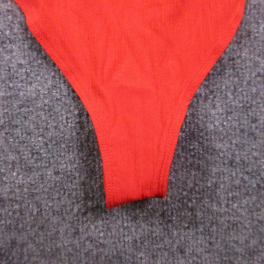 Free People Bodysuit Womens Small/Petite Red Scoop Neck Snap Closure Stretch